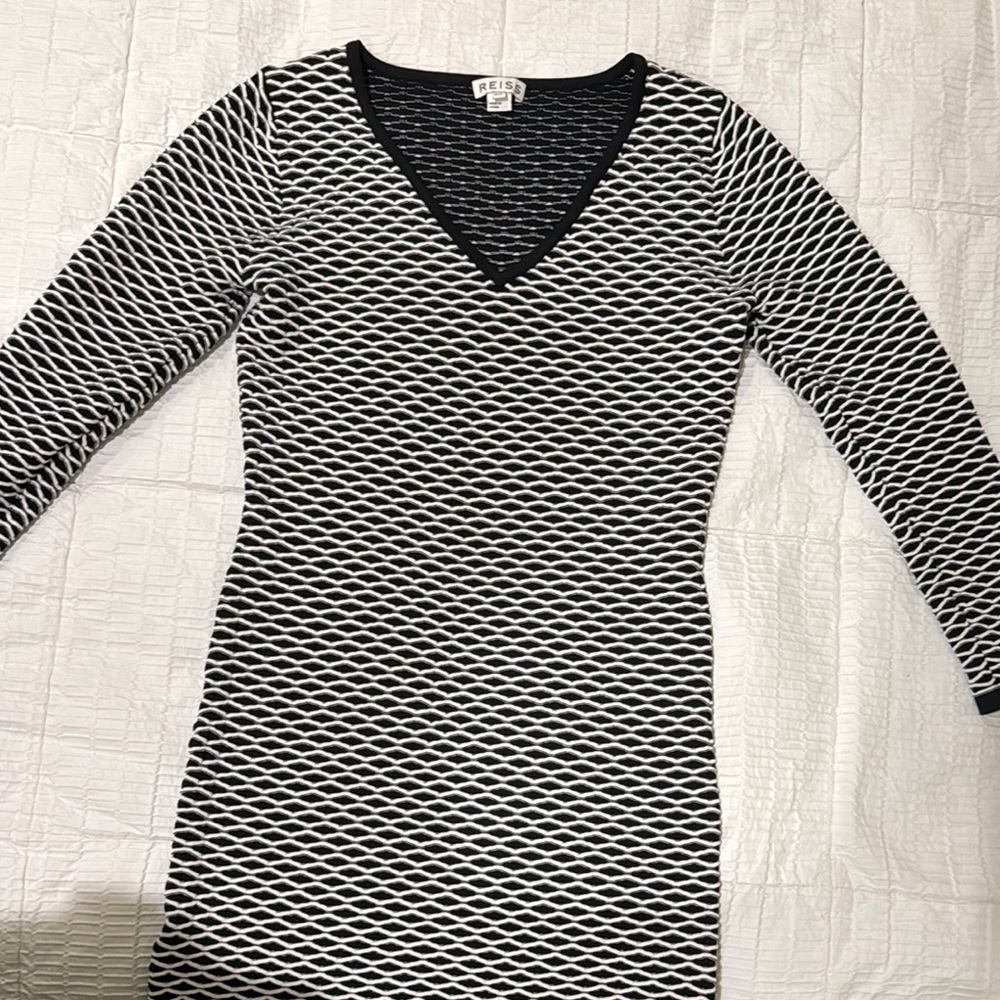 Reiss Black and White Geometric Midi Dress